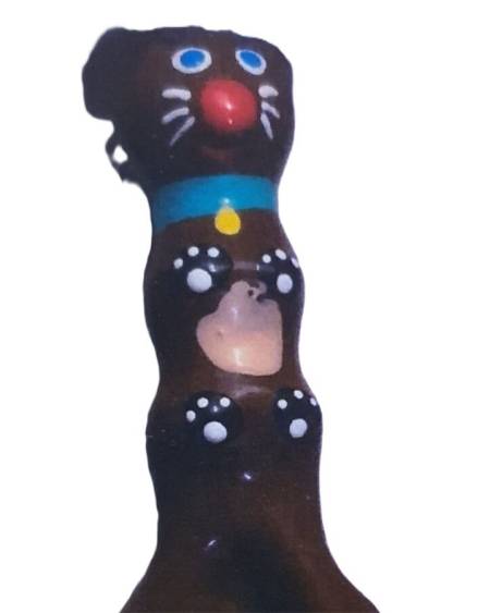 Preservativo decorativo CONDOMERIE XL, pintado à mão com um cão-salsicha castanho