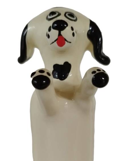 Preservativo decorativo CONDOMERIE XL pintado à mão com motivo de cão branco feliz