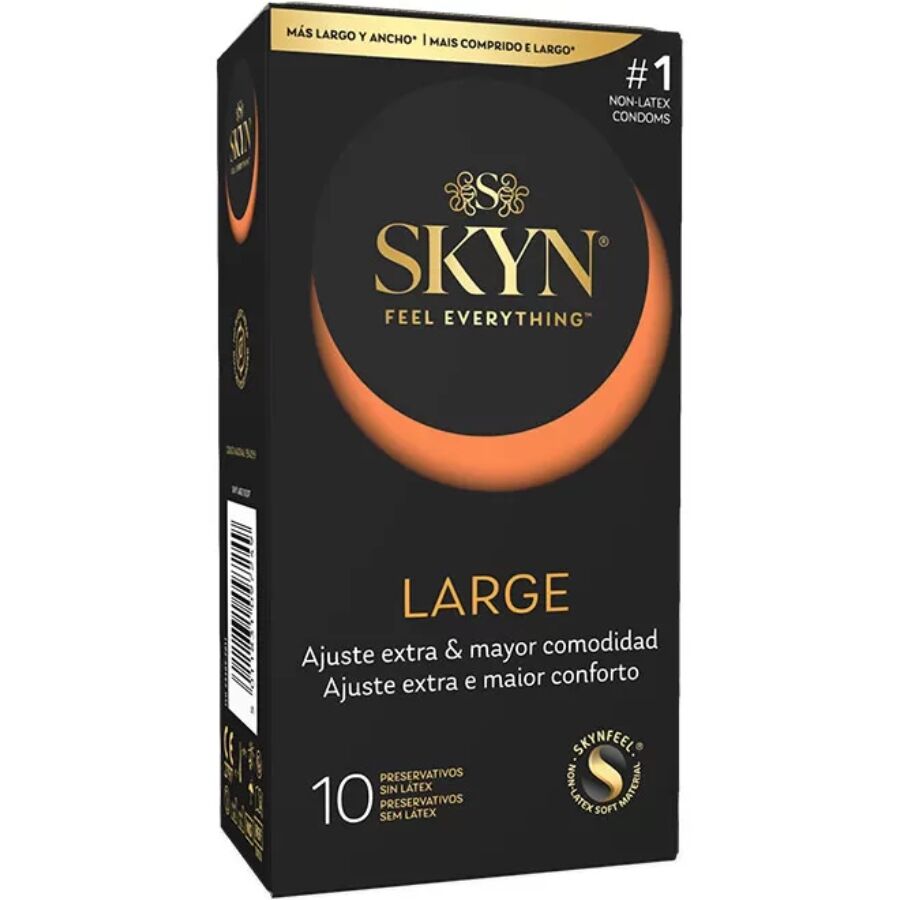 Caixa de 10 preservativos XL SKYN sem látex, com largura nominal de 56 mm
