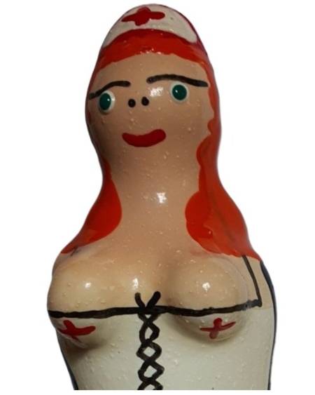 Preservativo decorativo CONDOMERIE pintado à mão com motivo de enfermeira ruiva