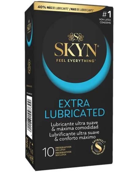 Embalagem de 10 preservativos extra lubrificados SKYN, sem látex