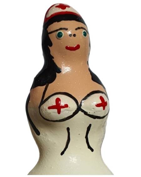 Preservativo decorativo CONDOMERIE pintado à mão com design de enfermeira preta