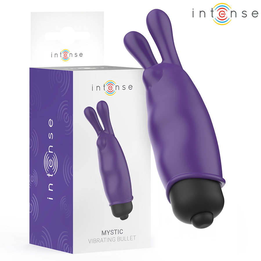 Vibrador de coelho Mystic roxo da INTENSE FUN TOYS, com duas orelhas estimuladoras