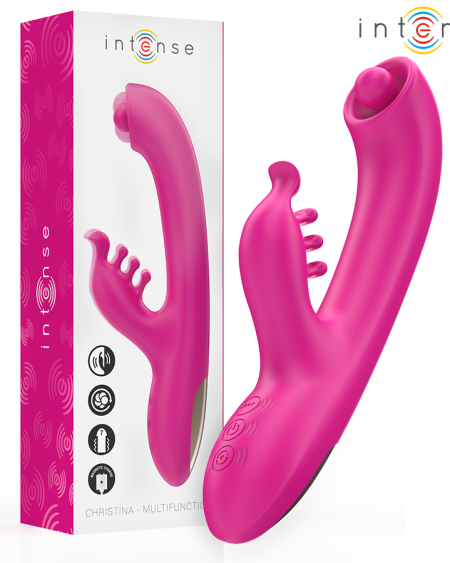Vibrador coelho Christina rosa da INTENSE, com eixo rotativo e estimulador externo