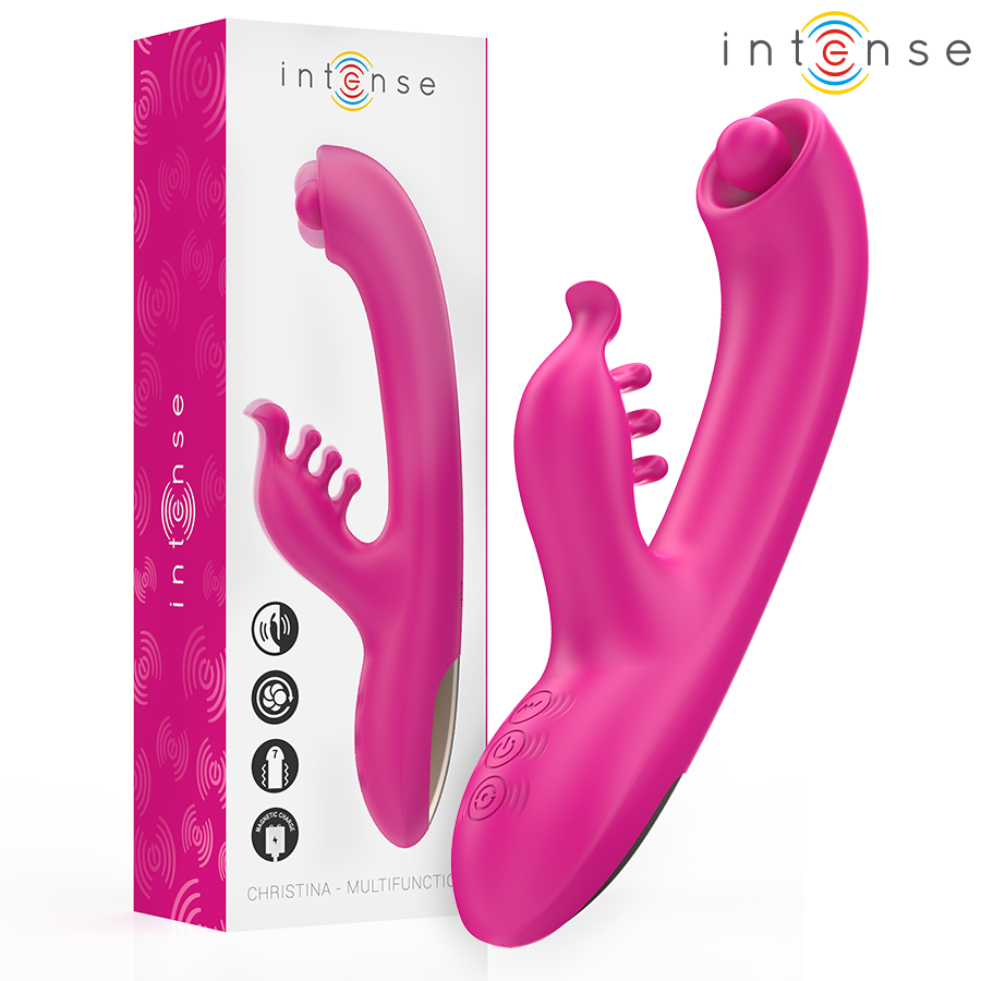 Vibrador coelho Christina rosa da INTENSE, com eixo rotativo e estimulador externo