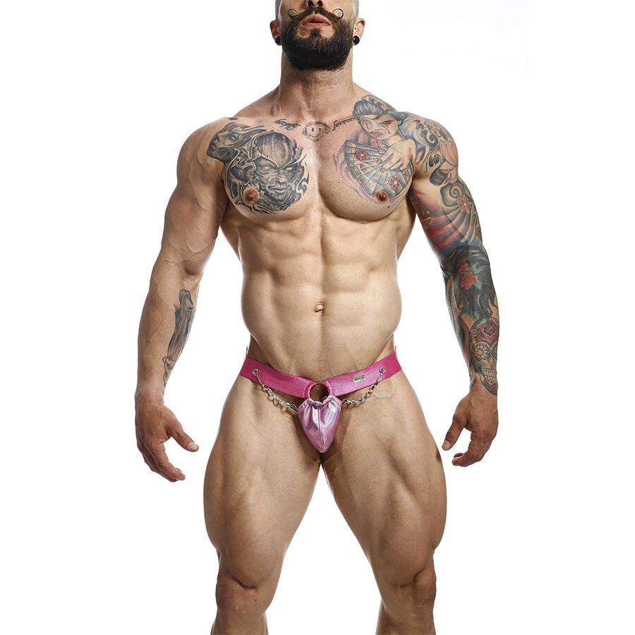 Jockstrap de corrente MOB Dngeon rosa, com bolsa frontal em metal e tiras largas