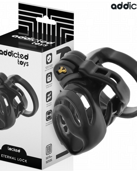 Jaula de castidade Eternal Lock da ADDICTED TOYS LOCKED com base com dilatador uretral e quatro anéis
