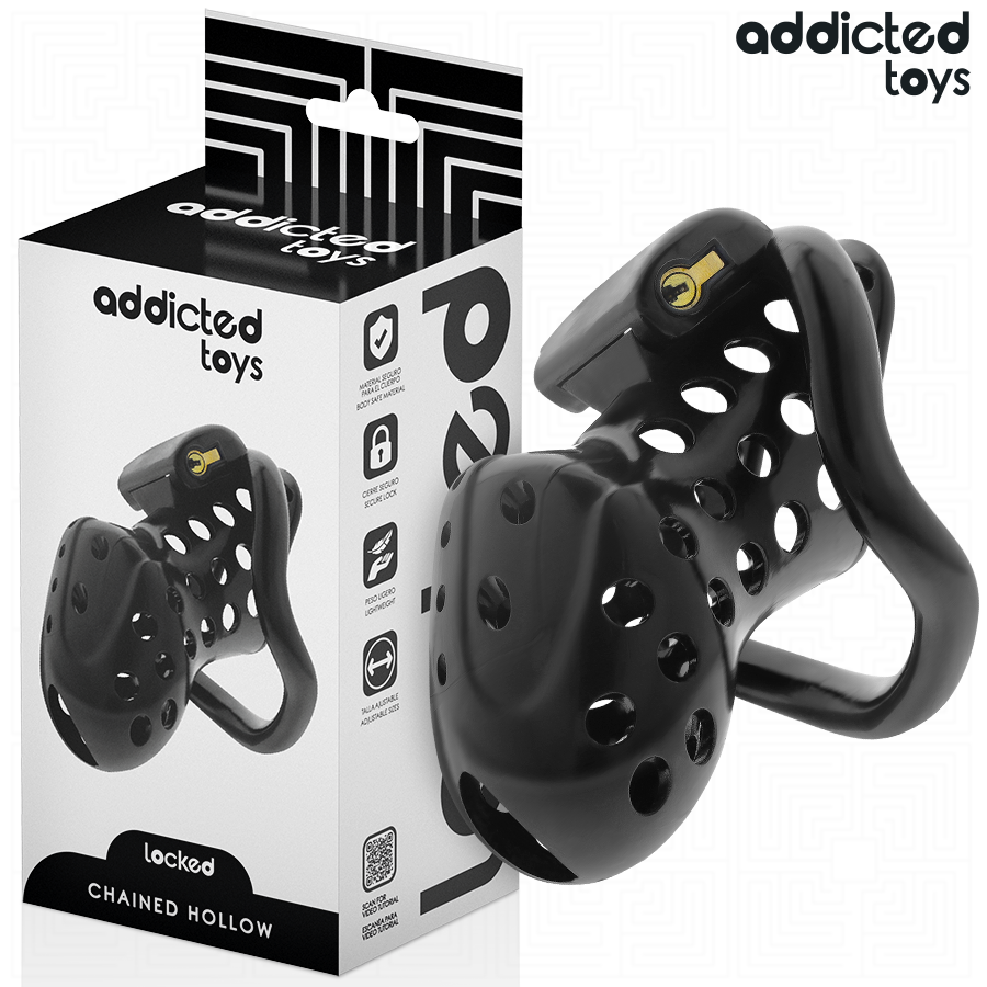 Jaula de castidade ADDICTED TOYS LOCKED Chained Hollow com quatro anéis e cadeado