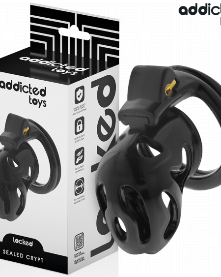 Jaula de castidade SEALED CRYPT da ADDICTED TOYS LOCKED com fechadura e quatro anéis