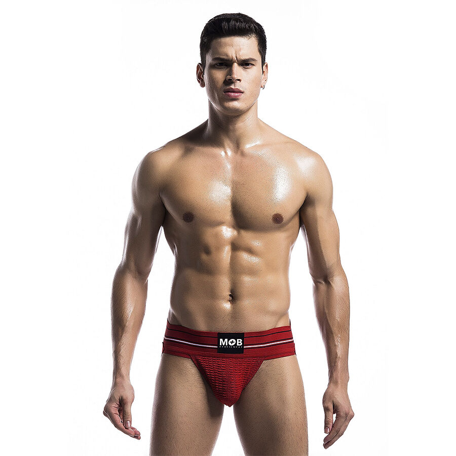Tanga masculina MOB vermelha, de corte baixo e cintura elástica.