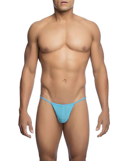 Tanga masculina transparente MOB em cor aqua, com costas em forma de T