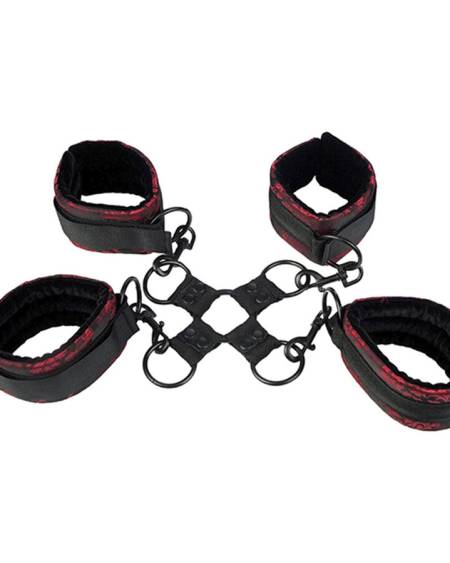 Algemas de bondage CALEXOTICS Scandal em brocado vermelho e preto, com conector central