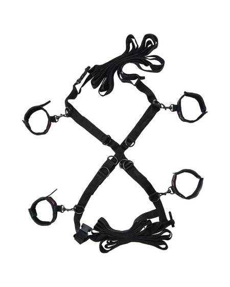Conjunto de bondage para cama Scandal da CALEXOTICS, com correias cruzadas e algemas