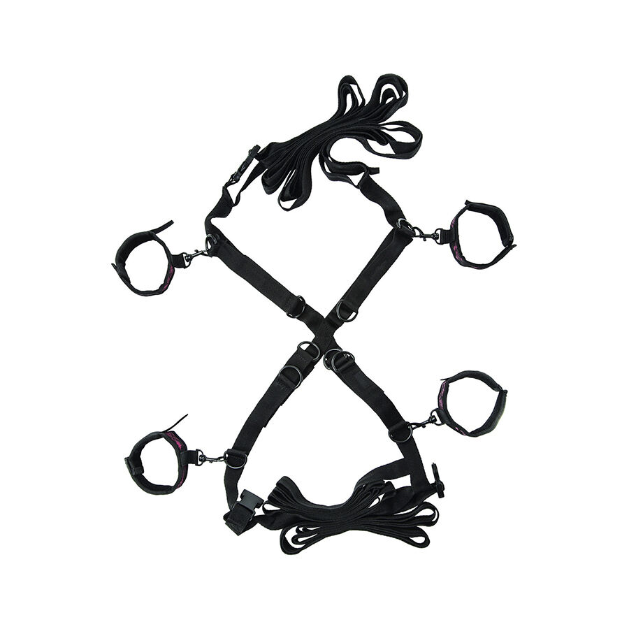 Conjunto de bondage para cama Scandal da CALEXOTICS, com correias cruzadas e algemas