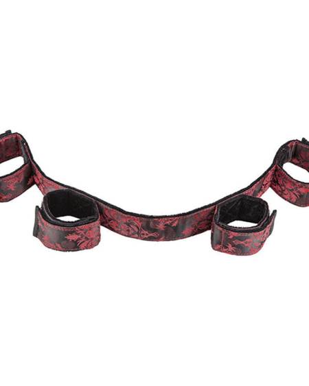 Barra de bondage Scandal da CALEXOTICS, dobrável, com algemas para pulsos e tornozelos em vermelho e preto