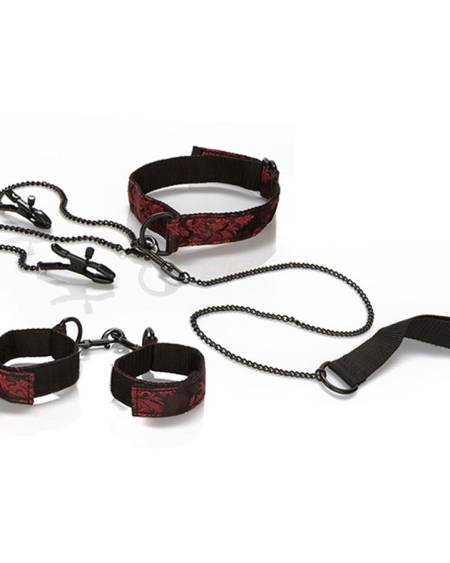 Kit de bondage CALEXOTICS Scandal com algemas, coleira e trela, venda e pinças para mamilos