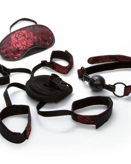 Kit de bondage para cama CALEXOTICS Scandal com correias, algemas, venda e mordaça de bola