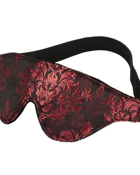 Venda para os olhos Scandal Blackout da CALEXOTICS, com design em brocado e detalhes vermelhos