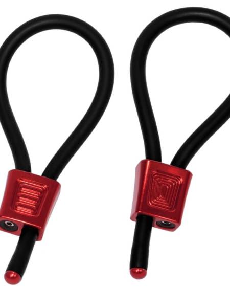Anéis ajustáveis de eletroestimulação ELECTRASTIM Prestige ElectraLoops, com borracha condutora e peça de ajuste em alumínio anodizado.