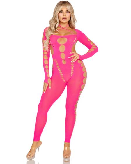 Bodystocking rosa LEG AVENUE de tamanho único e com costas abertas