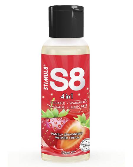 Lubrificante STIMUL8 S8 4 em 1 sabor morango, frasco de 125 ml