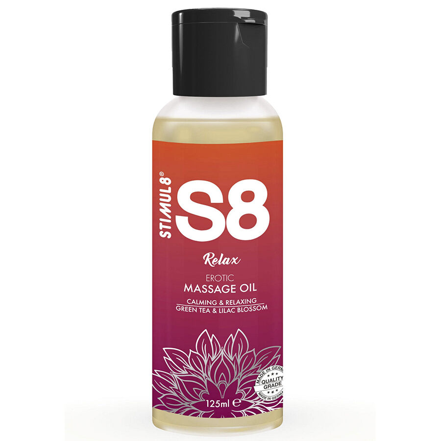 Óleo de massagem STIMUL8 S8 Relax com aroma a chá verde, 125 ml