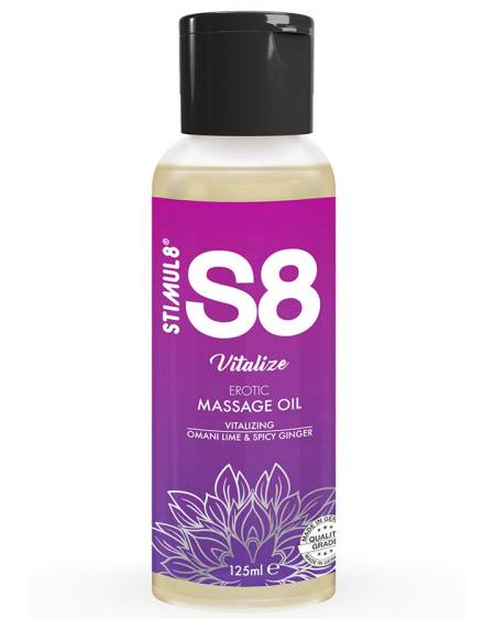 Óleo de massagem STIMUL8 S8 Vitalize, com aroma de lima de Omã e gengibre picante, 125 ml