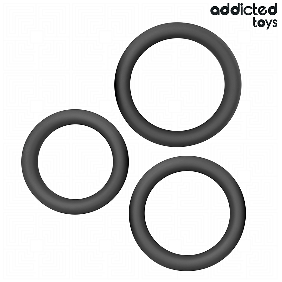 Set ADDICTED TOYS de três anéis penianos planos de silicone
