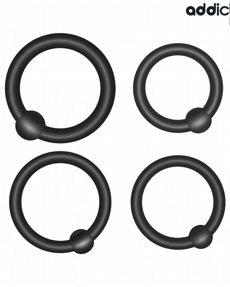 Conjunto ADDICTED TOYS com quatro anéis penianos de silicone de diferentes dimensões