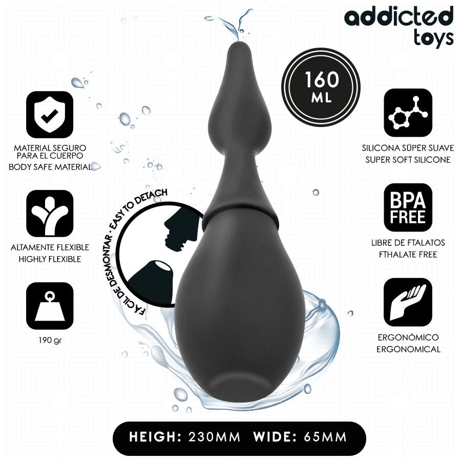 Ducha anal de silicone ADDICTED TOYS modelo 1, com capacidade de 160 ml