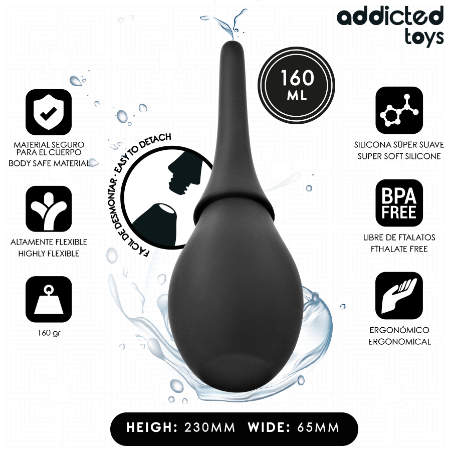 Ducha anal de viagem ADDICTED TOYS Modelo 3 em silicone, com capacidade de 160 ml