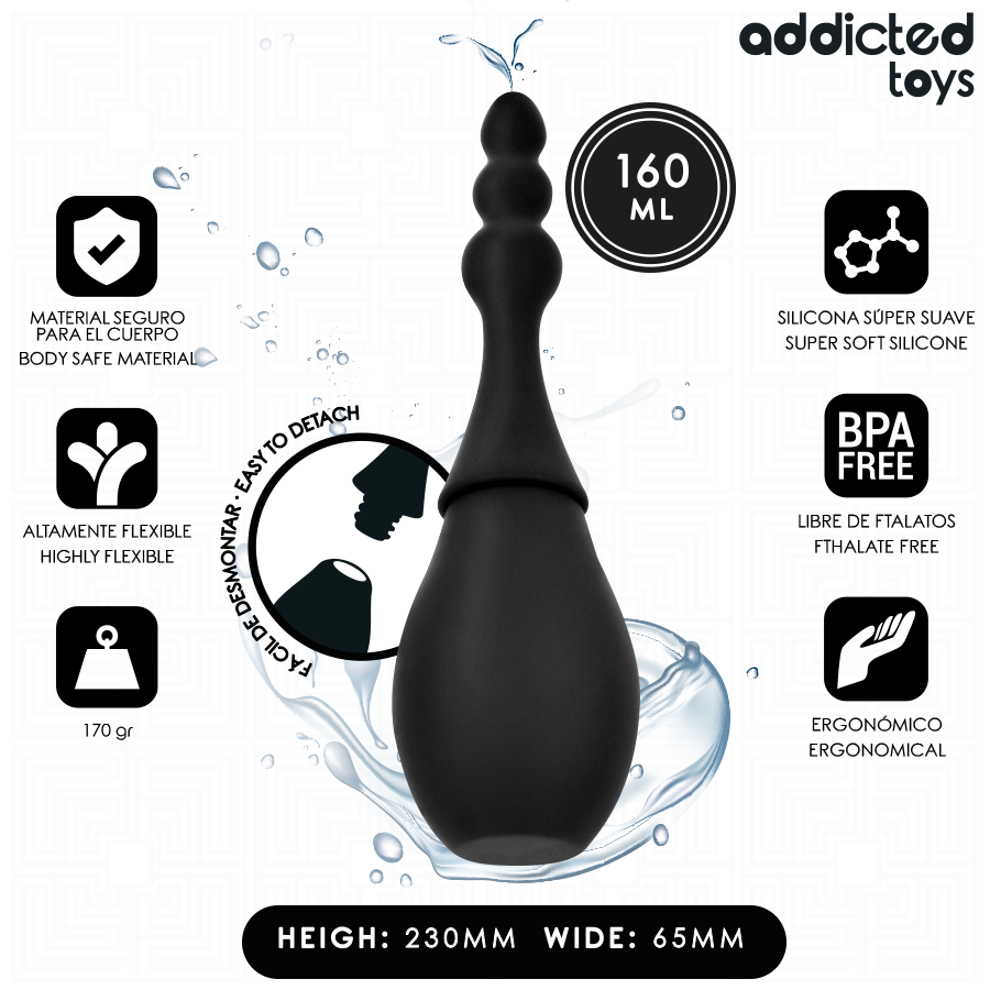 Ducha anal de silicone ADDICTED TOYS Modelo 4, com pera e extremidade introduzível