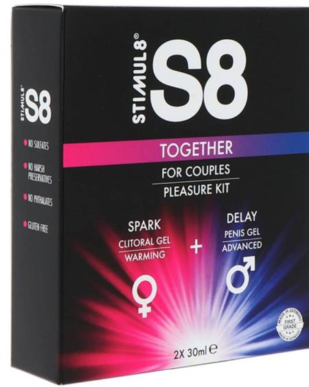 Kit para casal STIMUL8 S8 Together com gel clitoriano Spark e gel retardante S8, 2 x 30 ml