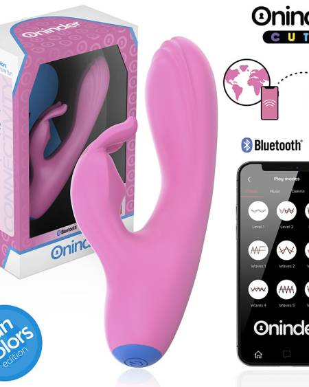 Vibrador ONINDER CUTE rosa-claro com base azul-escura e estimulador clitoriano flexível