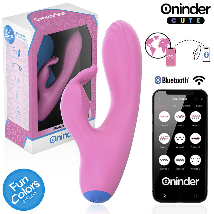 Vibrador ONINDER CUTE rosa-claro com base azul-escura e estimulador clitoriano flexível
