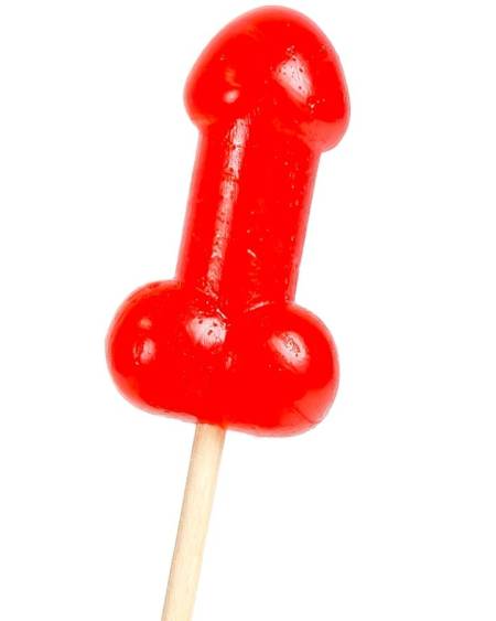 Chupa-chupa comestível SECRETPLAY COSMETIC em forma de pénis, sabor a cereja e efeito de calor picante