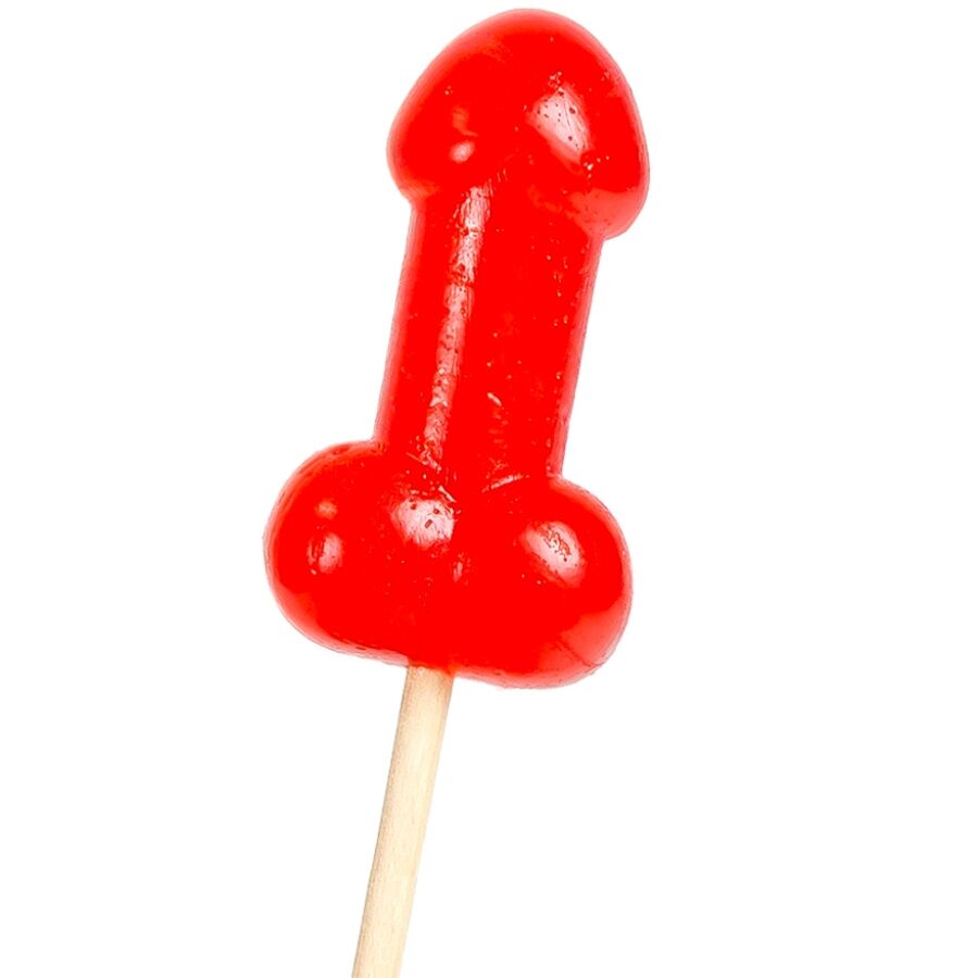 Chupa-chupa comestível SECRETPLAY COSMETIC em forma de pénis, sabor a cereja e efeito de calor picante