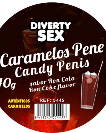 Bolsa DIABLO PICANTE com 20 rebuçados em forma de pénis e sabor a rum-cola