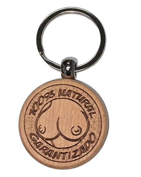 Porta-chaves DIABLO PICANTE de madeira natural com forma de peito feminino