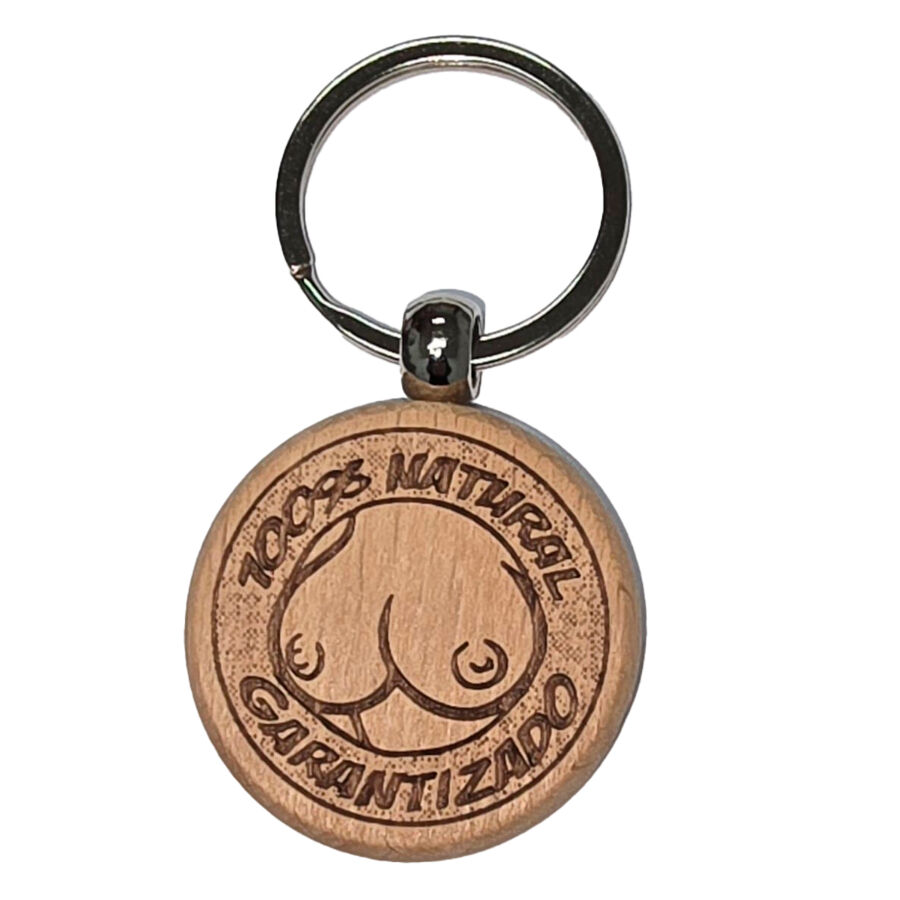 Porta-chaves DIABLO PICANTE de madeira natural com forma de peito feminino
