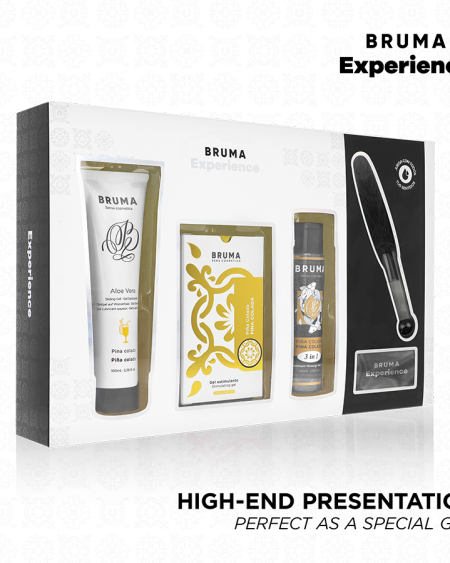 Kit de massagem BRUMA XPERIENCE com gel estimulante, lubrificante, óleo, pluma e venda