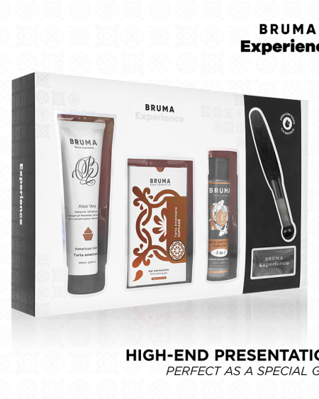 Kit BRUMA XPERIENCE de tentação doce com gel, óleo morno, pluma e venda de cetim