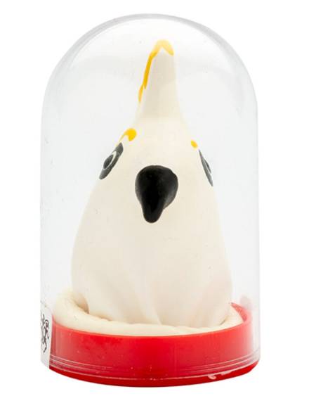 Preservativo decorativo CONDOMERIE pintado à mão, com motivo de papagaio branco.
