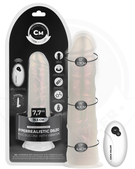 Dildo COCK MILLER de silicone com luz LED interna, vibração, controlo remoto e ventosa na base