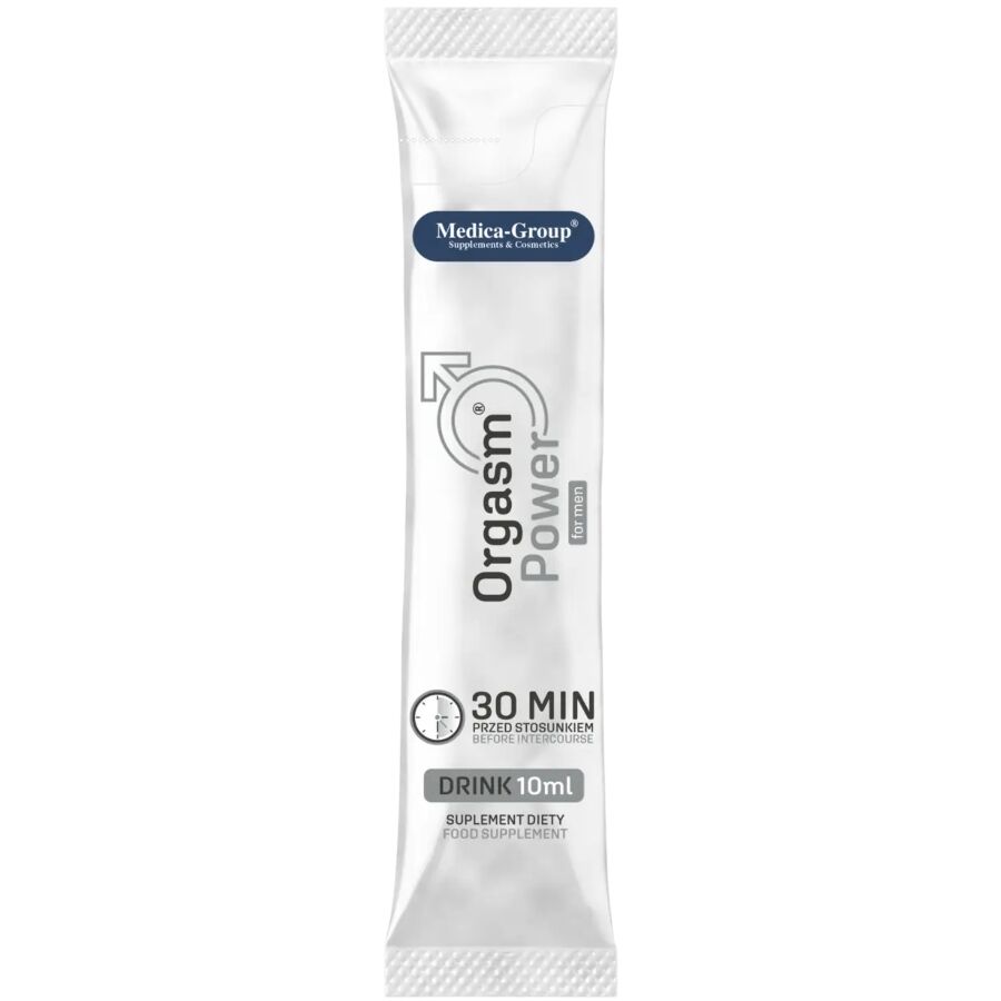 Frasco de 10 ml de Orgasm Power For Men Drink da MEDICA GROUP