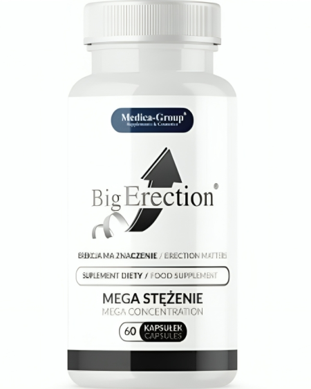 Embalagem de Big Erection, suplemento alimentar masculino em cápsulas da MEDICA GROUP