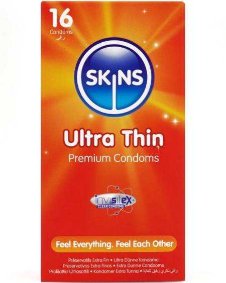 Preservativos ultrafinos SKINS Ultra Thin, extra lubrificados e com aroma subtil a baunilha