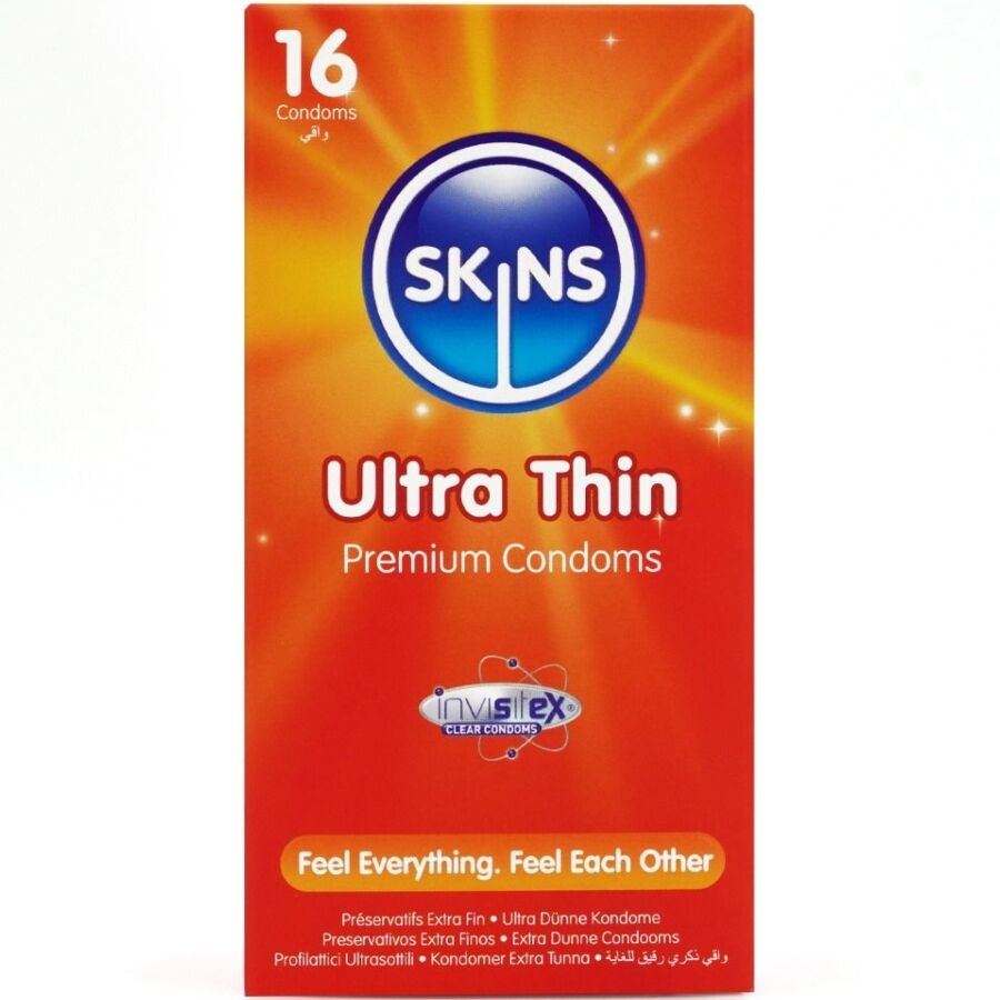 Preservativos ultrafinos SKINS Ultra Thin, extra lubrificados e com aroma subtil a baunilha
