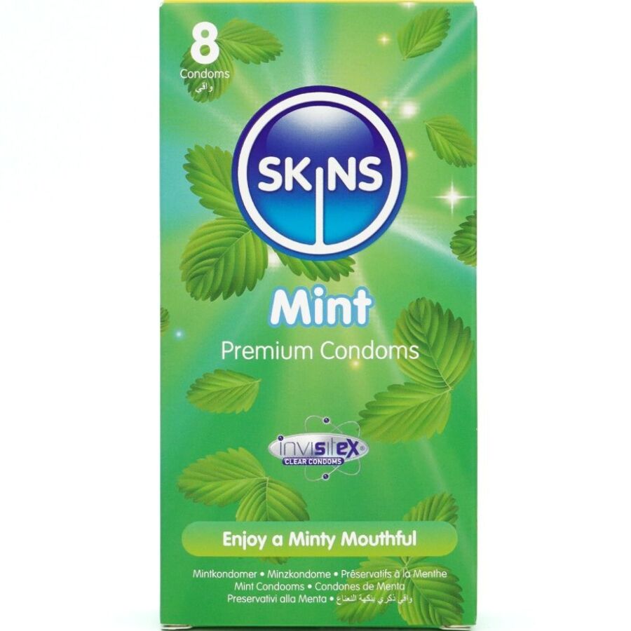 SKINS - PRESERVATIVOS PREMIUM SABOR MENTA PACK 8