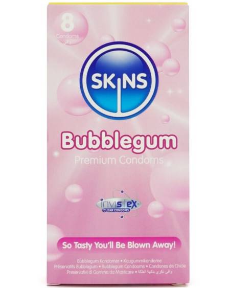SKINS - PRESERVATIVOS PREMIUM SABOR CHICLE PACK 8